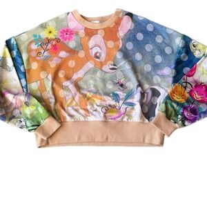 Disney Parks Bambi & Friends Cropped Sweatshirt Pullover Top Womens XS‎ CUTE